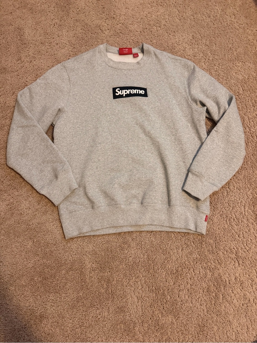 Supreme Light Grey Crewneck with Black Box Logo